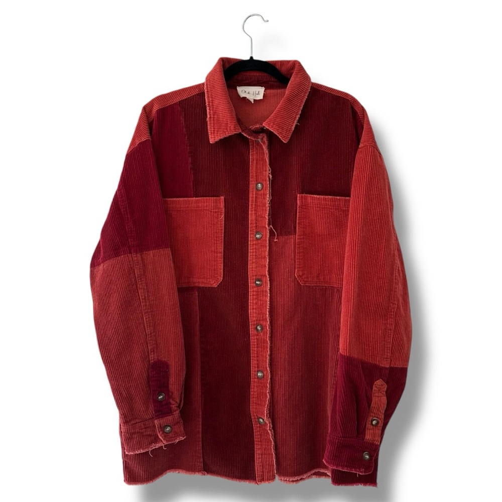 Oli & Hali Buckle Orange Red Corduroy Shacket Shirt Jacket Grunge Oversized XL - Picture 2 of 11